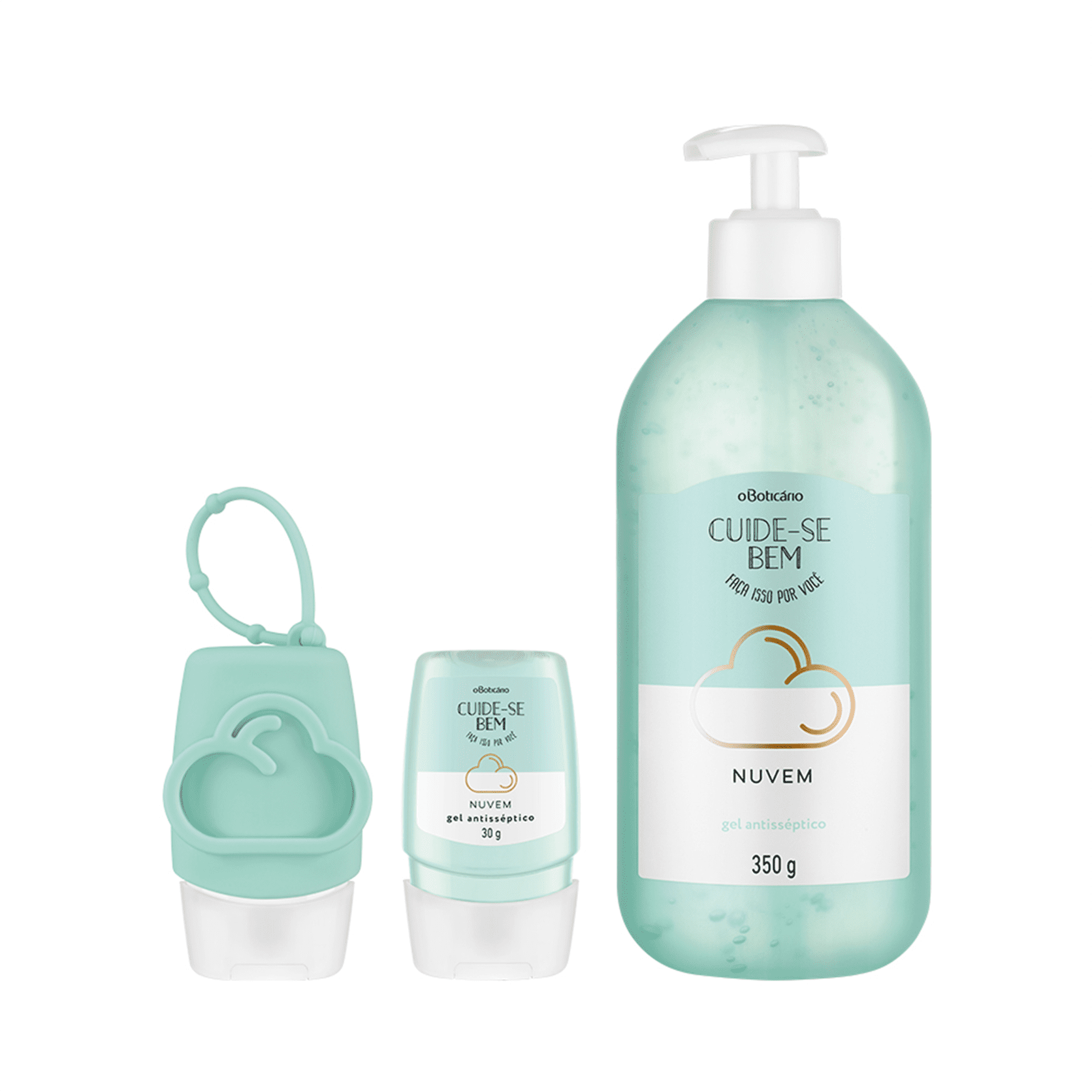 Combo Cuide-Se Bem Nuvem: Álcool Em gel, 350g + Álcool Em gel, 30g + Capinha Em Silicone