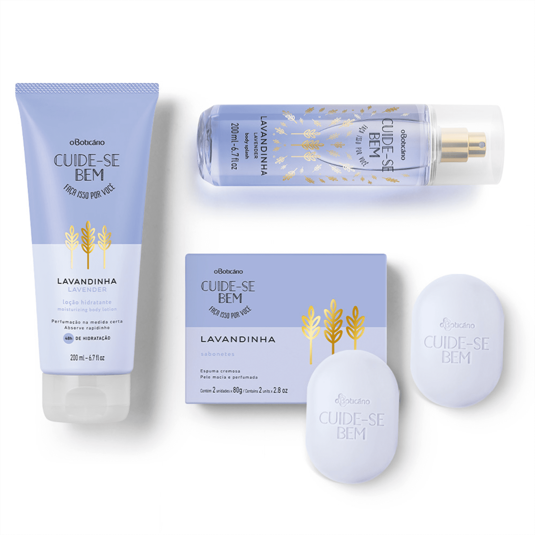 Combo Cuide-Se Bem Lavandinha: Sabonete Em Barra, 2Un, 80 g/Cada + Loção Hidratante, 200 ml + Body Splash, 200 ml