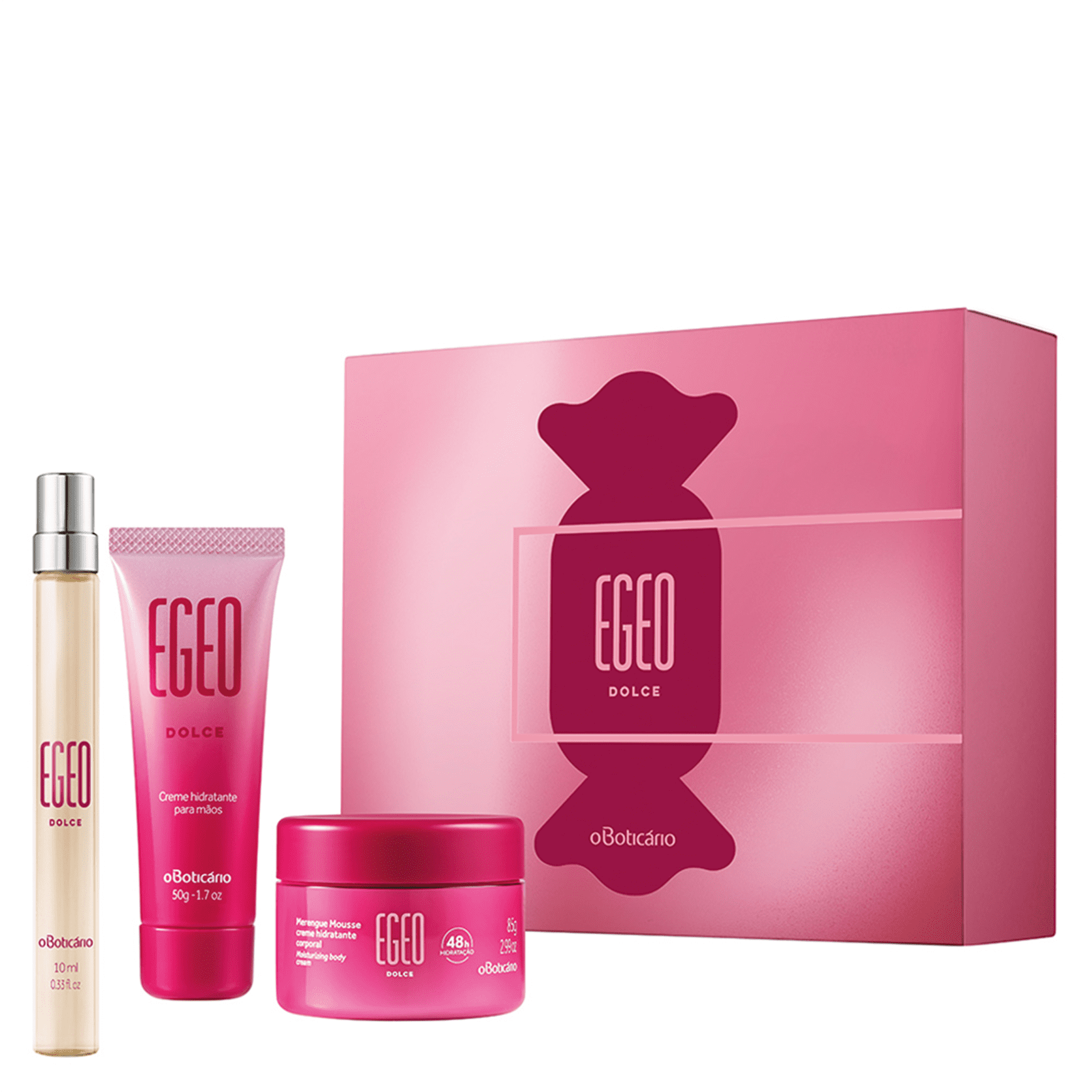 Kit Presente Egeo Dolce: Desodorante Colônia 10ml + Merengue Hidratante Desodorante 85g+ Creme para as Mãos 50g