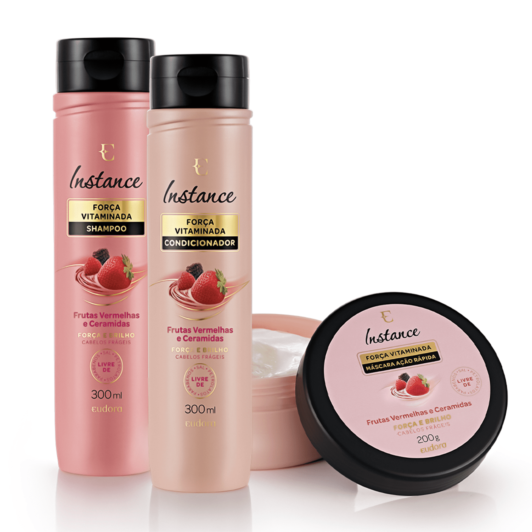 Kit Eudora Instance Frutas Vermelhas - Shampoo 300ml + Condicionador 300ml + Máscara 200g