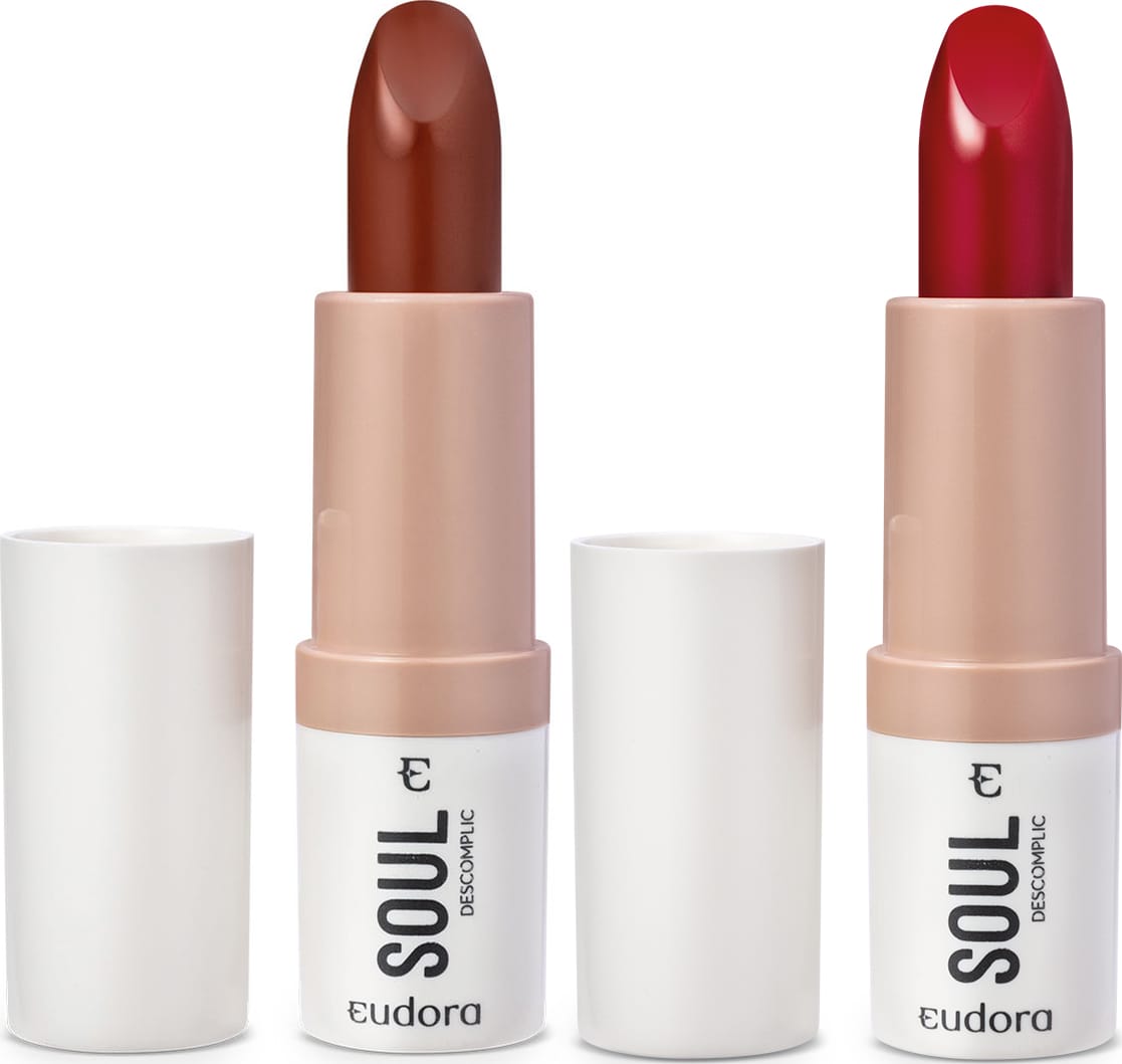 Combo Batom Efeito Natural Soul Descomplic Caramelo Sutil G Vermelho Descomplicado G Eudora