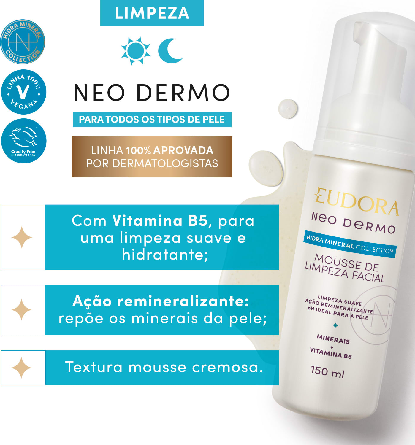 Mousse de Limpeza Facial Neo Dermo Hidra Mineral Collection 150ml | Eudora
