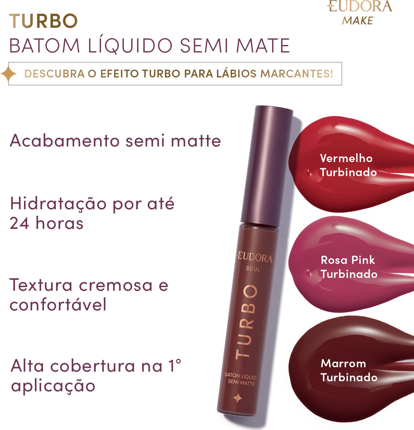 Batom Líquido Vermelho Turbinado Semi Mate Turbo SOUL 5ml | Eudora