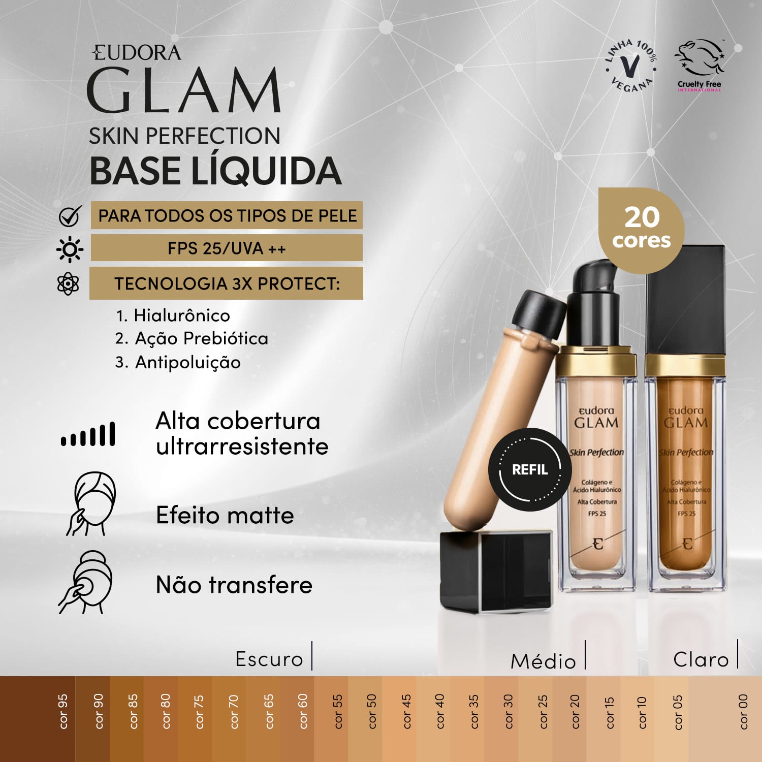 Base Líquida Glam Skin Perfection Cor 00 30ml | Eudora