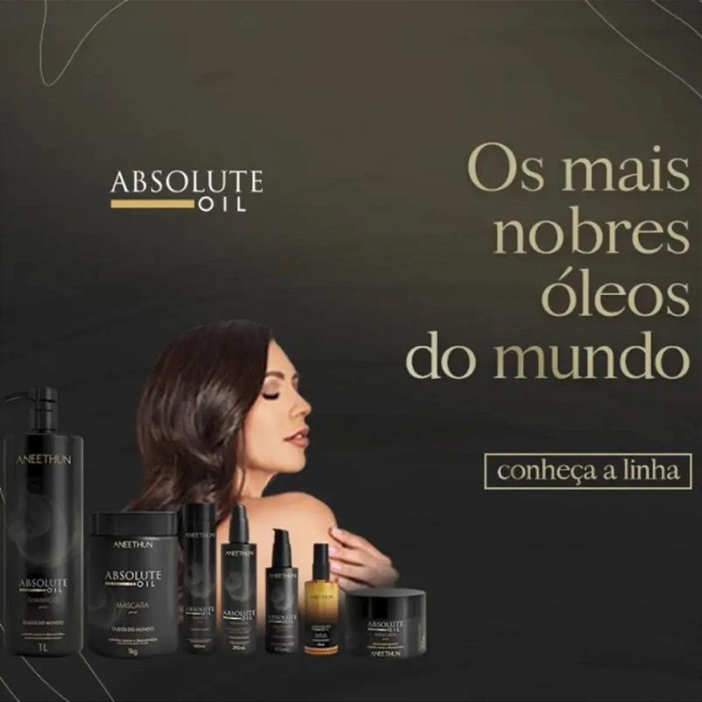 A imagem apresenta uma linha de produtos de beleza da marca Aneethun, linha Absolute Oil.