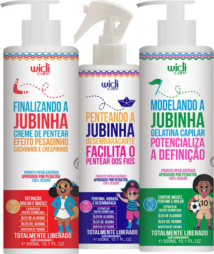 Widi Care Kit Jubinha Efeito Pesadinho Creme de pentear 300ml, Gelatina Capilar 300g, Spray