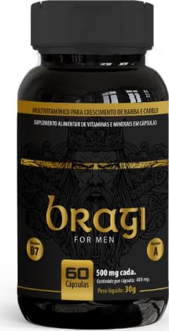 A imagem mostra um frasco de suplemento alimentar que contém 60 cápsulas com 500mg cada. O frasco é preto e traz elementos em dourado criando um contraste elegante.