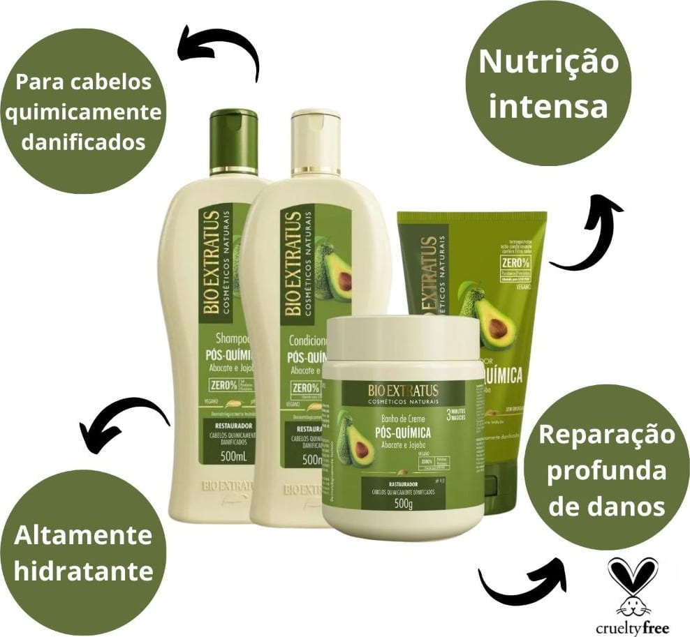 Kit Bio Extratus Pós Quimica Abacate e Jojoba Com 4 500g