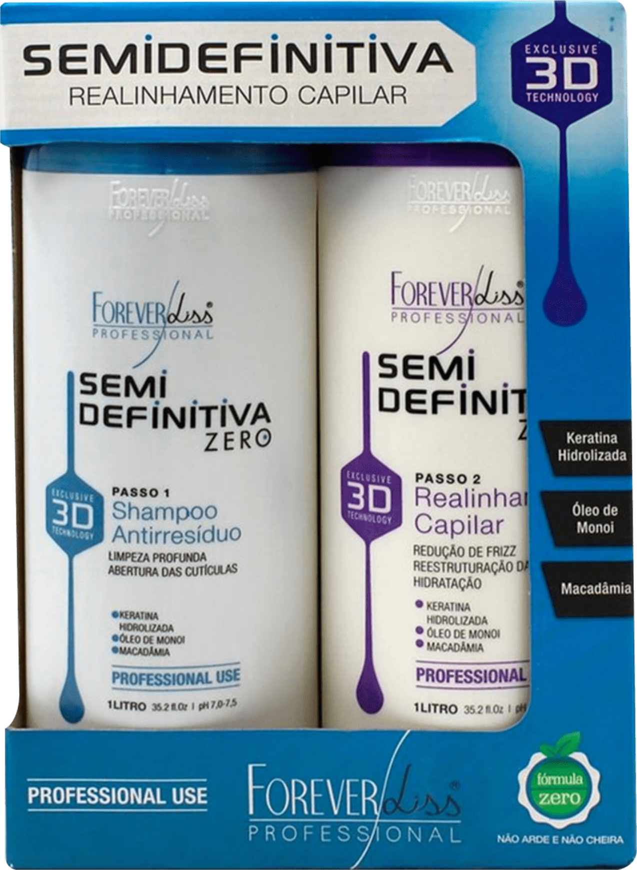 Kit Shampoo + Realinhamento Forever Liss Progressiva Semi Definitiva Zero  1L - Lojas Rede