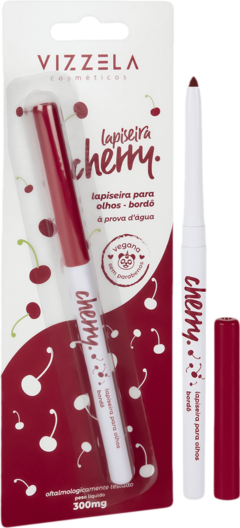 Lapiseira para Olhos Vizzela Cosméticos Cherry Bordô, 0,3g.