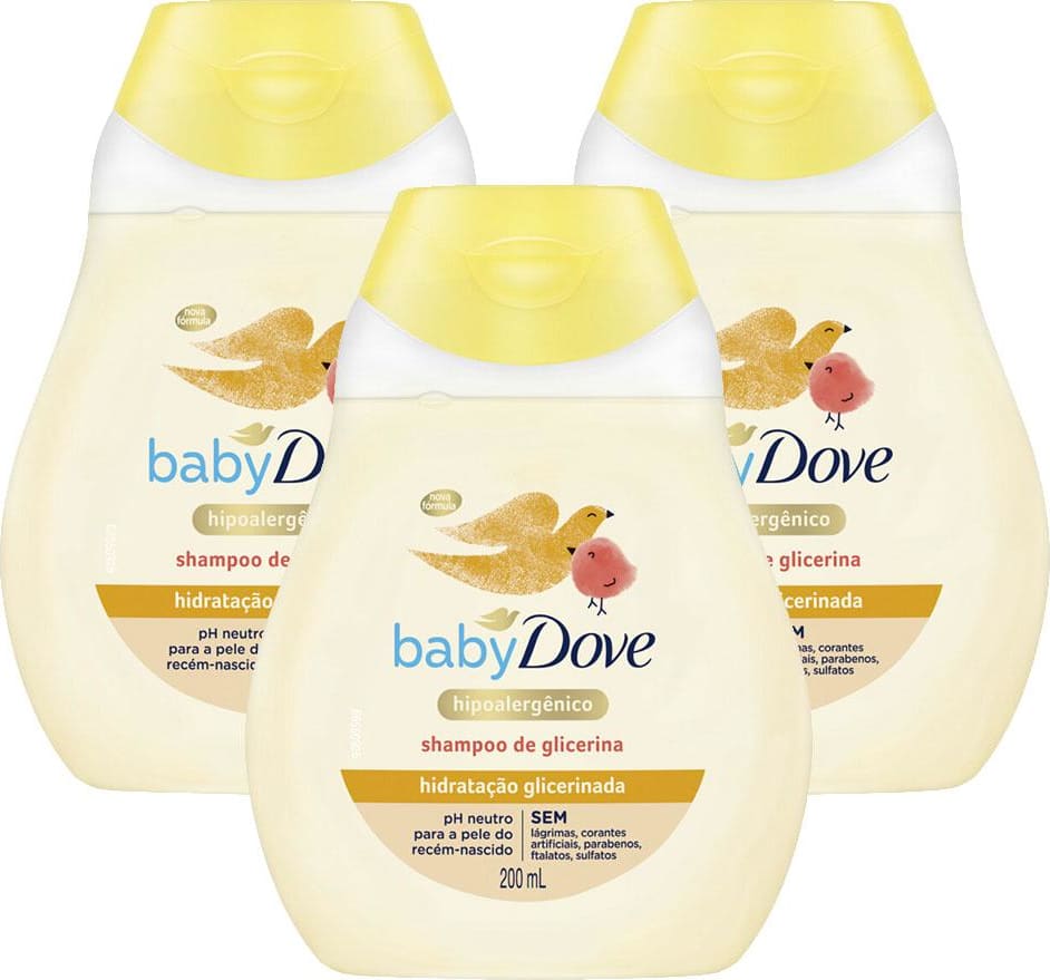 Kit 3 Shampoos Hidratação Glicerinada Dove Baby Frasco 200ml