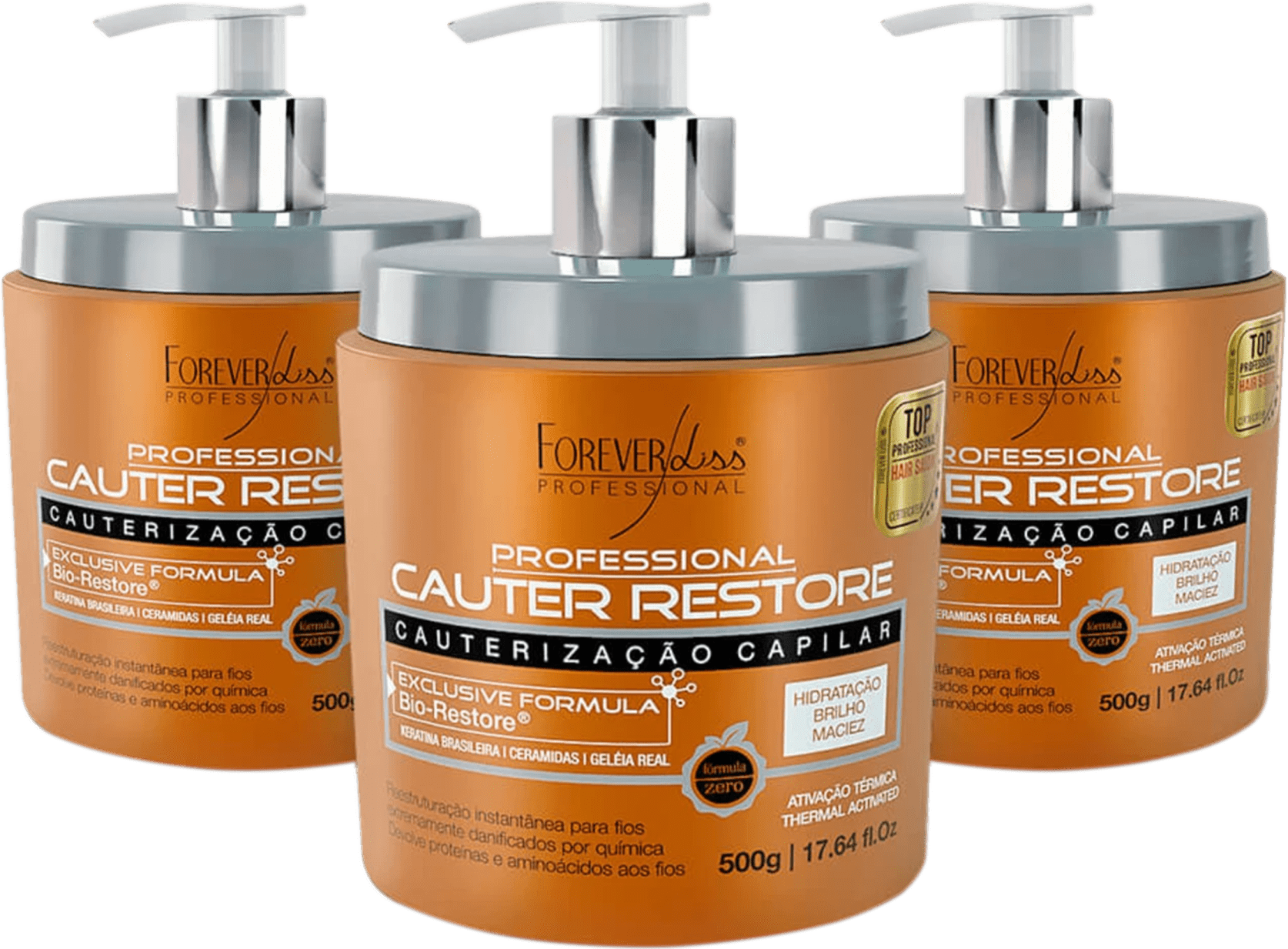 Forever Liss Cauter Restore Shampoo + Cond + Máscara 500g – Profissional  Beleza