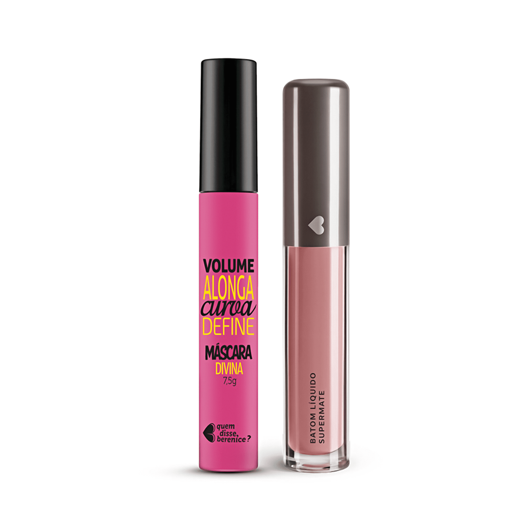 Kit Máscara de Cílios Divina Preté Volume Alonga Curva e Define + Batom Líquido Supermate Rosetali
