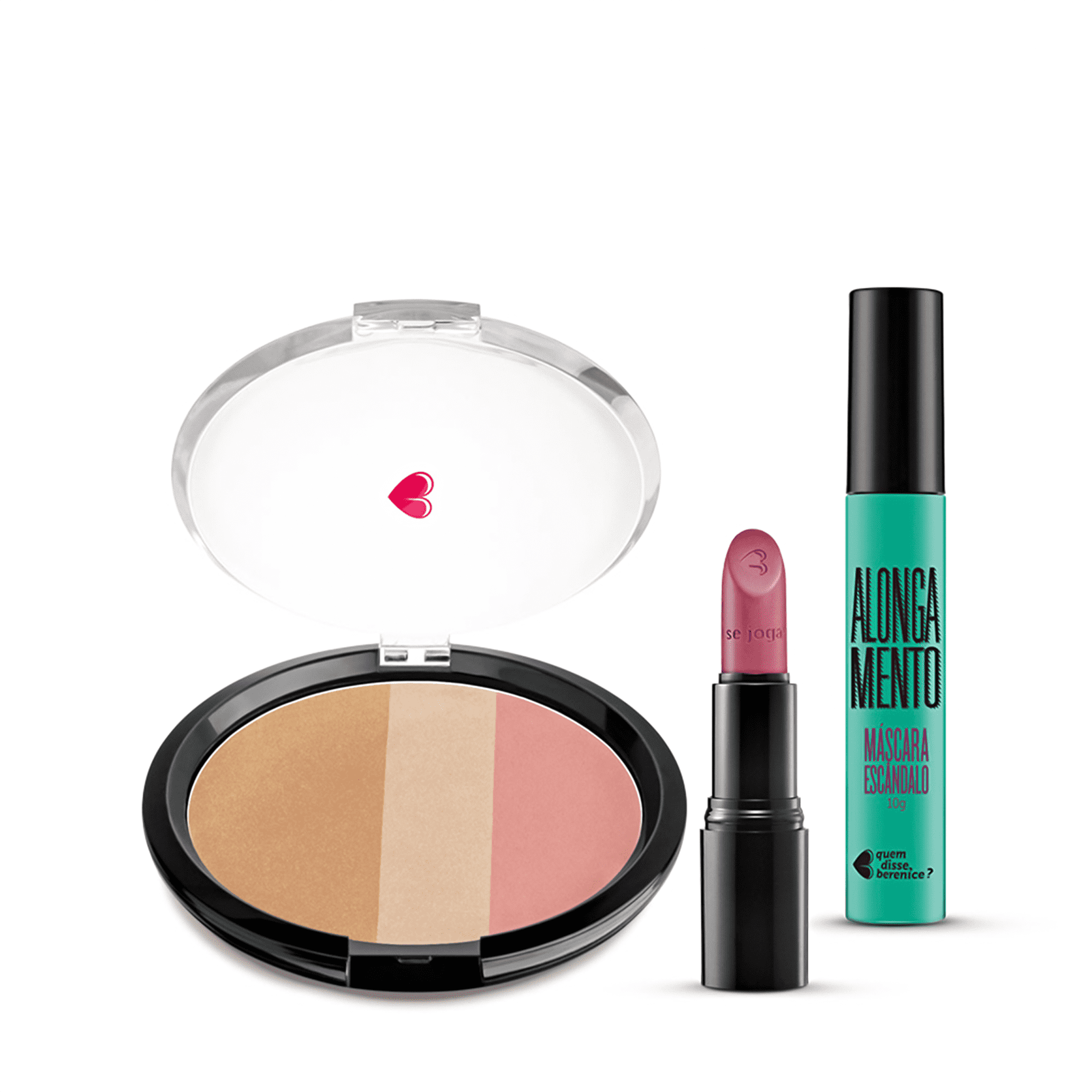 Kit Pó Multiefeitos + Máscara de cílios Escândalo Preti Alongamento + Batom Mate Veludo Amorando