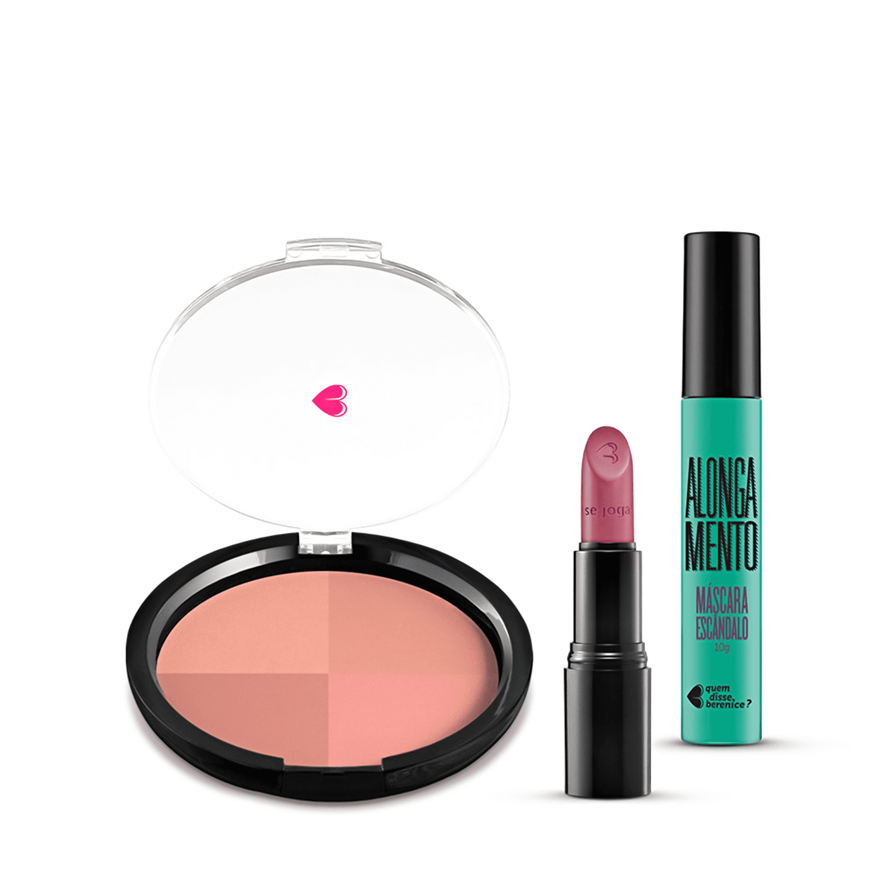 Kit Pó Multiefeitos Bronze + Máscara de cílios Escândalo Preti Alongamento + Batom Mate Veludo Amorando