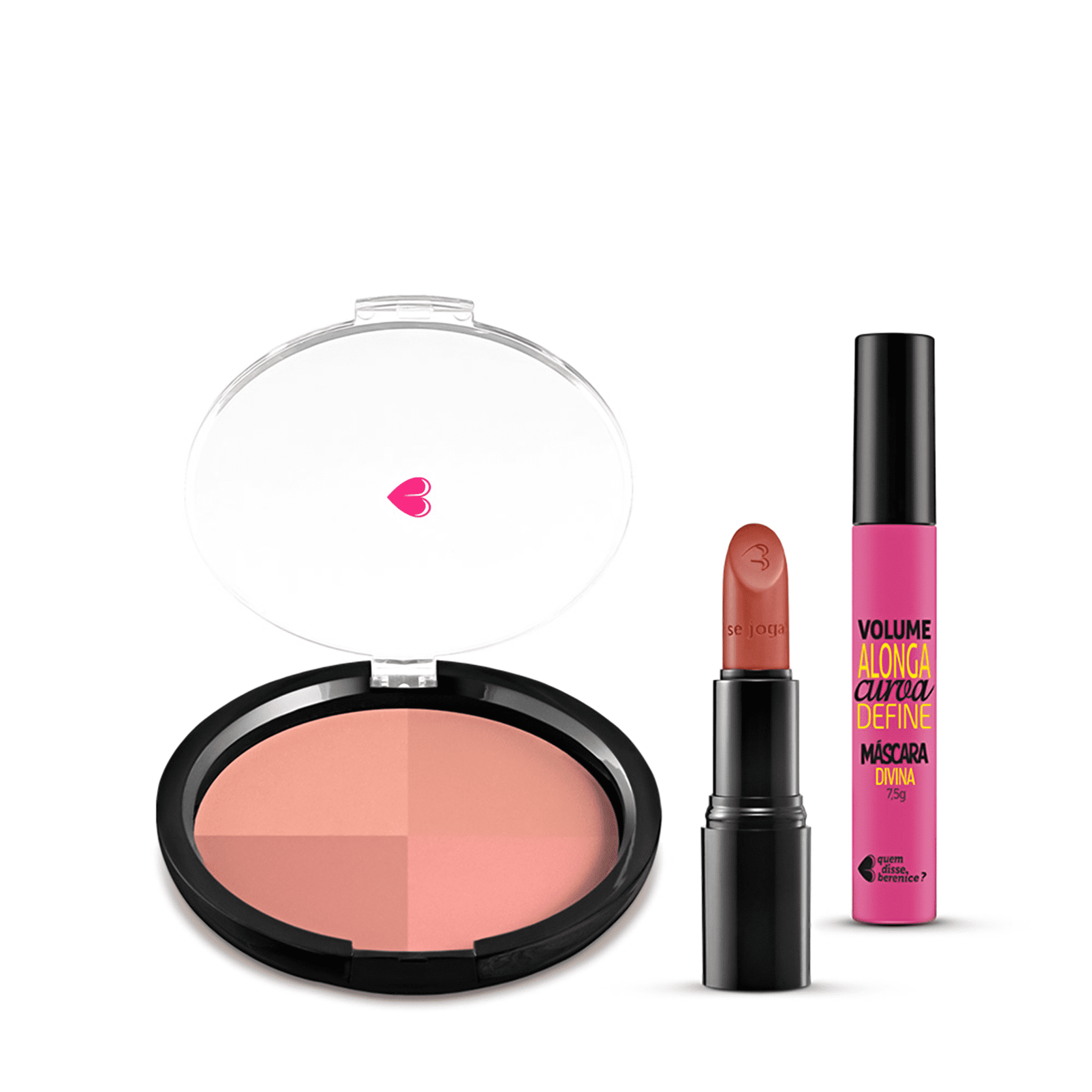 Kit Pó Multiefeitos Bronze + Máscara de cílios Divina Preté Volume Alonga Curva e Define + Batom Mate Veludo Marronterra