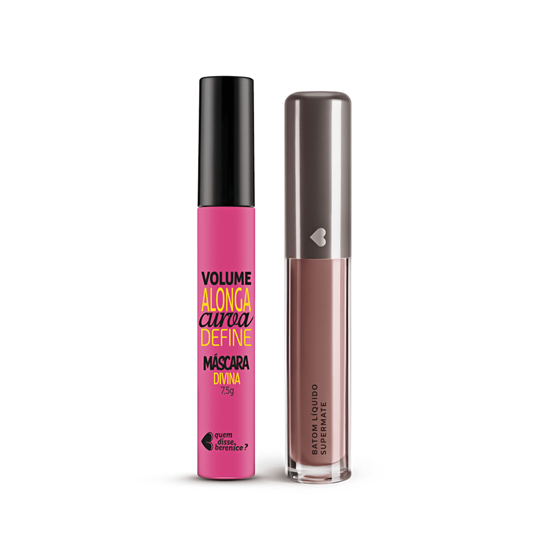 Kit Máscara de Cílios Divina Preté Volume Alonga Curva e Define + Batom Líquido Supermate Castanheli