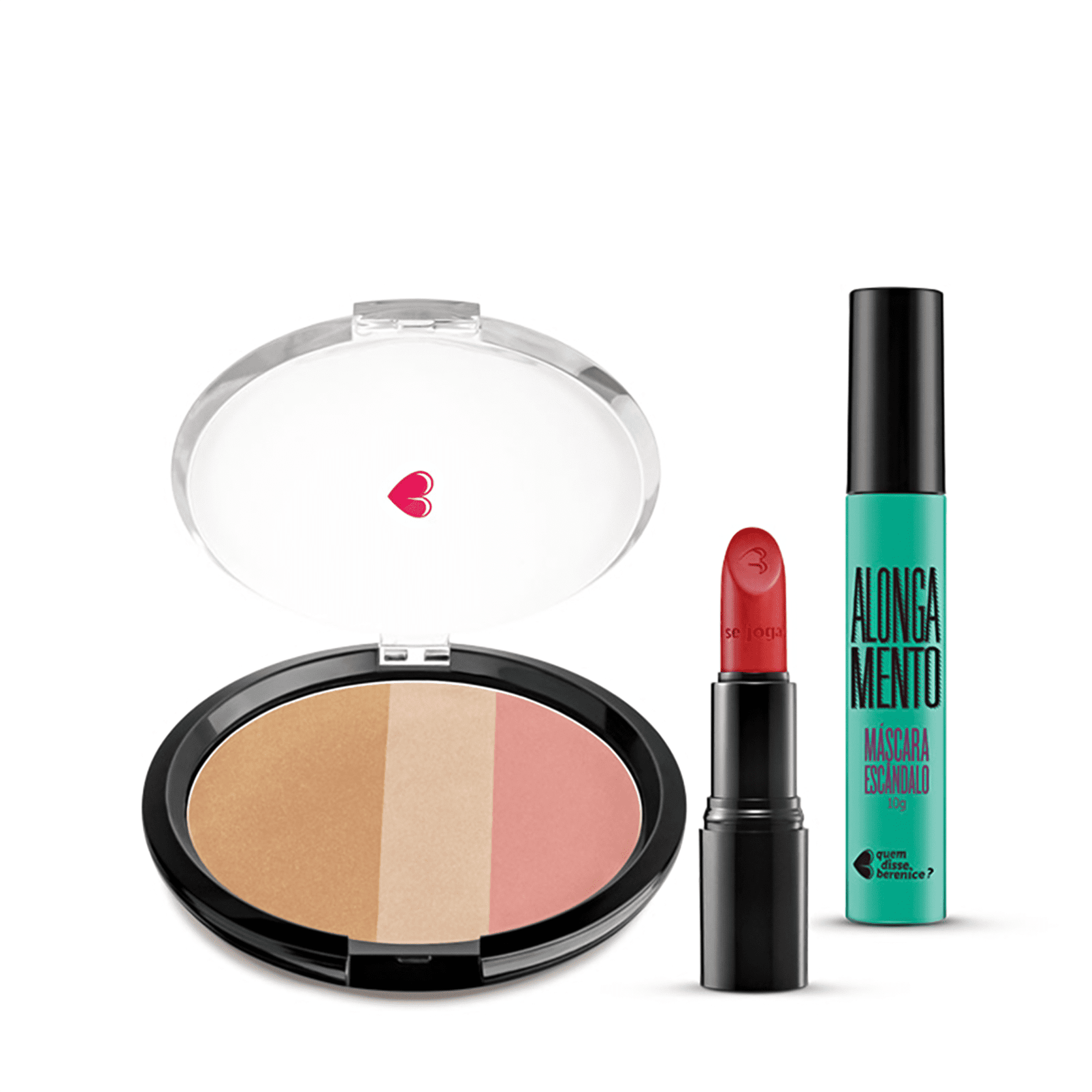 Kit Pó Multiefeitos + Máscara de cílios Escândalo Preti Alongamento + Batom Mate Vermelhíssimo