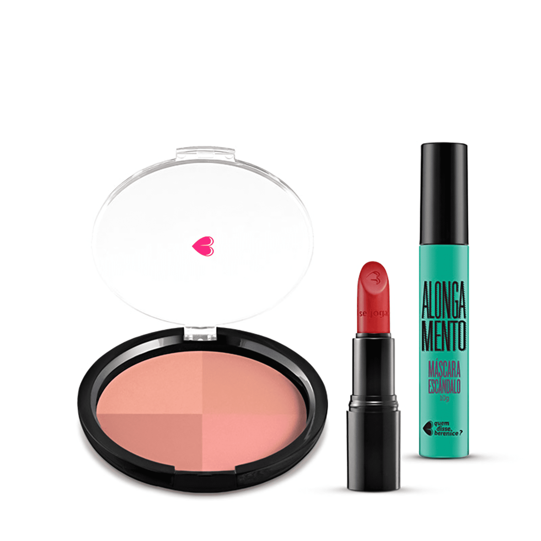 Kit Pó Multiefeitos Bronze + Máscara de cílios Escândalo Preti Alongamento + Batom Mate Vermelhíssimo