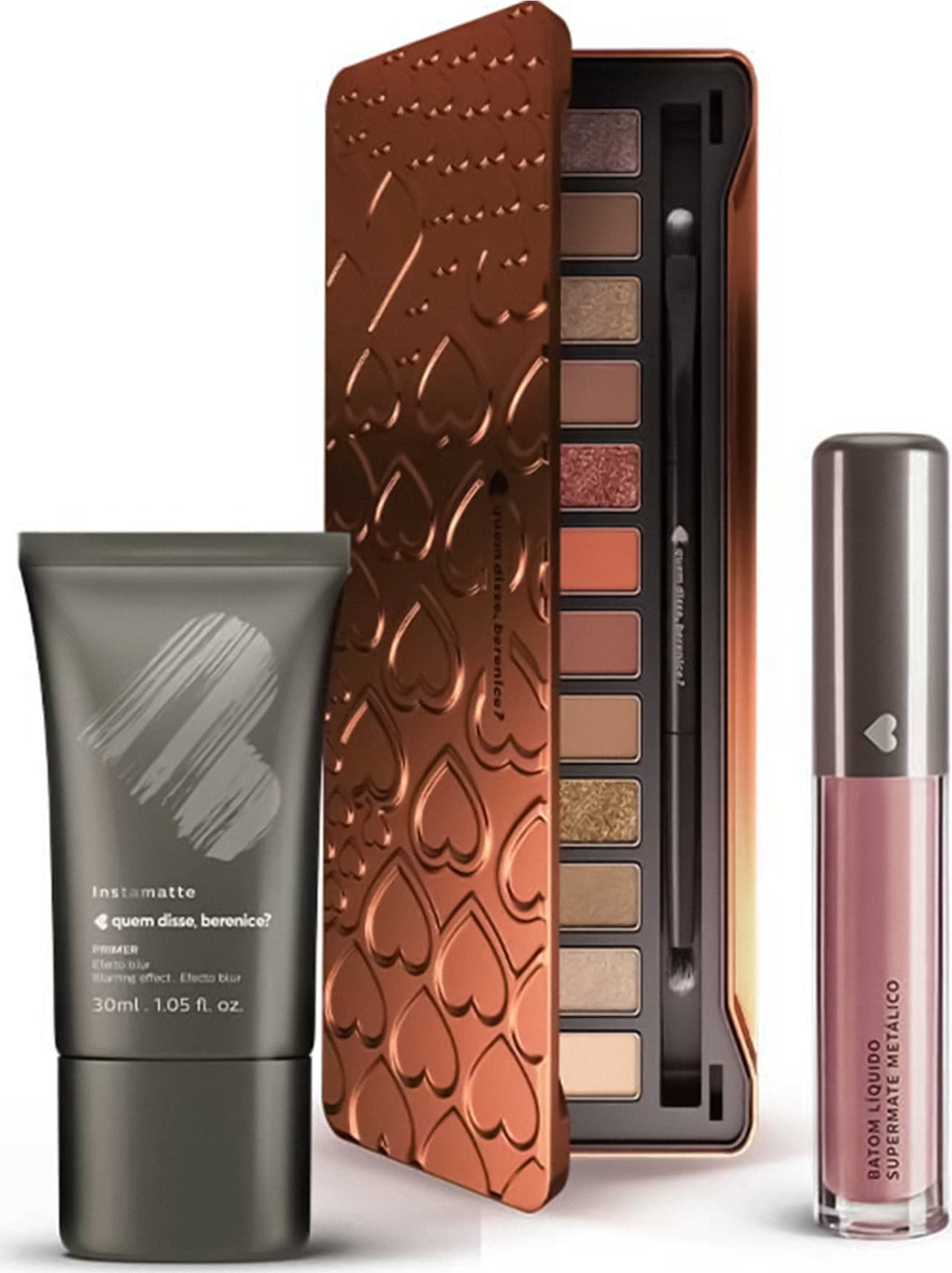 Kit Paleta Adoro Bronzes + Primer Instamatte + Batom Líquido Supermate Metálico Nudeluz