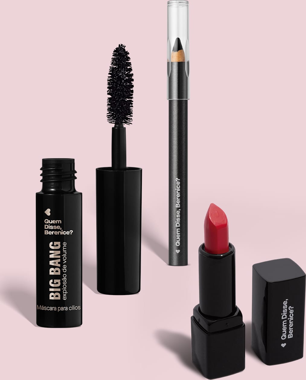 Combo mini: máscara de cílios + lápis de olhos + batom mate, da Quem Disse, Berenice?