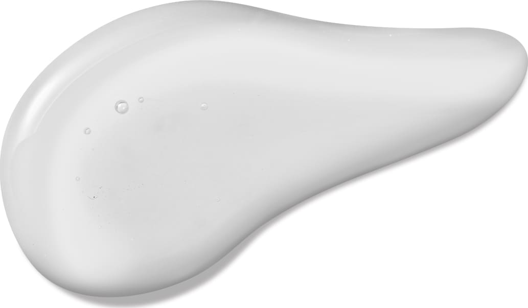 Textura e cor do produto, branca e cremosa.