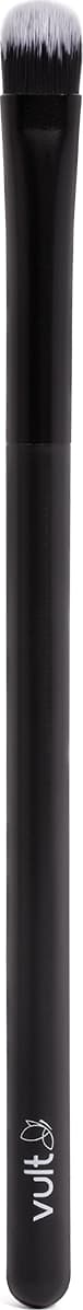 Pincel de maquiagem preto da marca Vult, com cerdas macias e ponta arredondada, ideal para aplicação de sombras e delineadores.