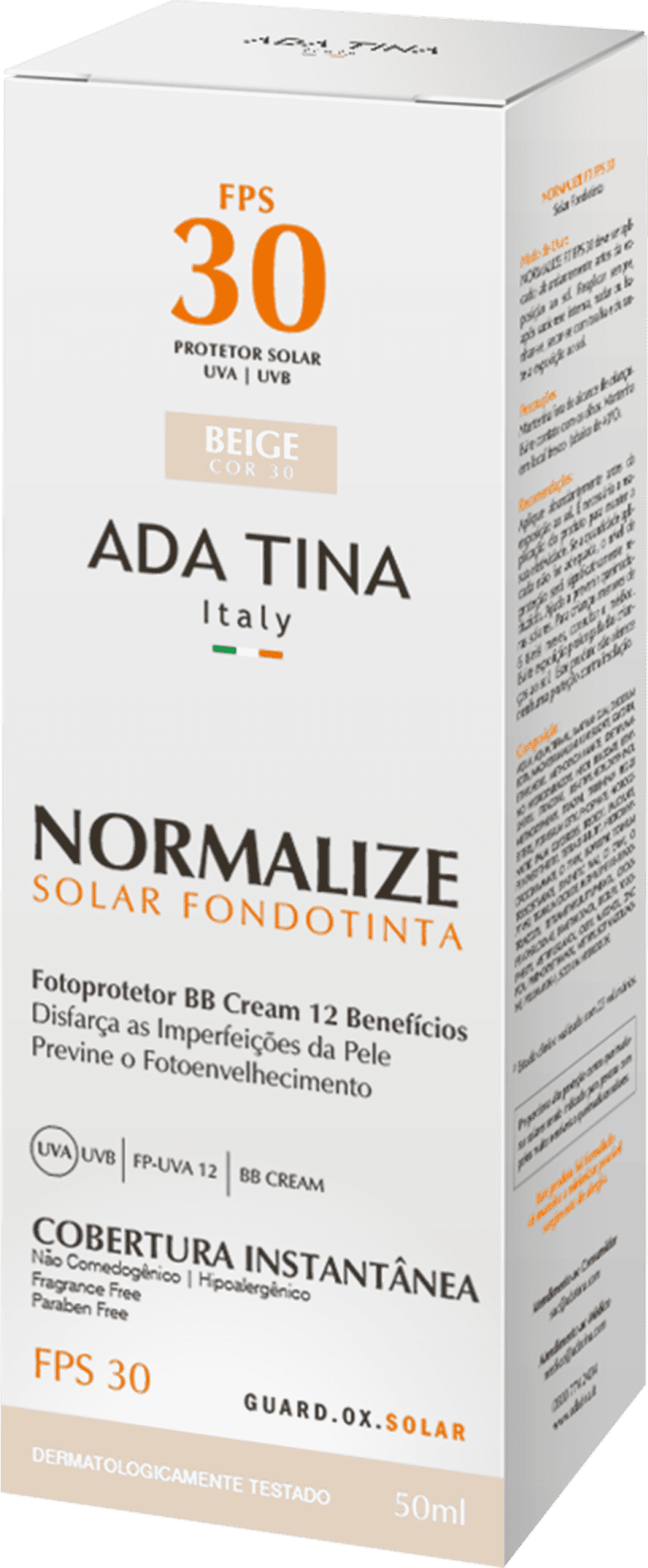 Ada Tina Normalize FT Beige Cor 30 FPS 30 - Protetor Solar Facial com Cor 50ml