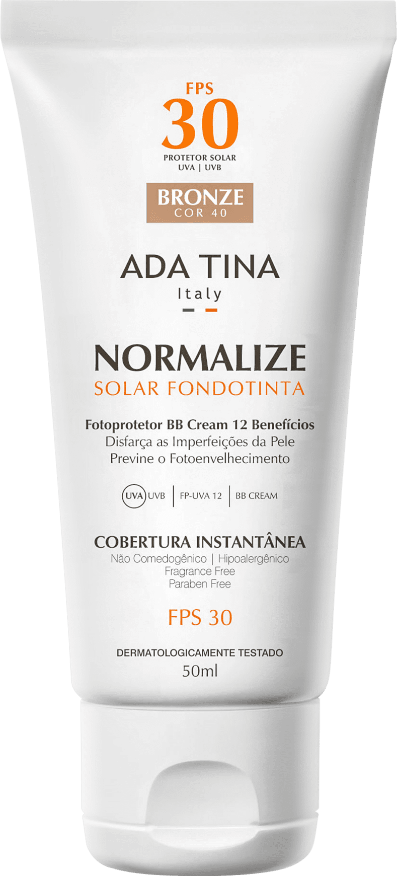 Ada Tina Normalize FT Bronze Cor 40 FPS 30 - Protetor Solar Facial com Cor 50ml