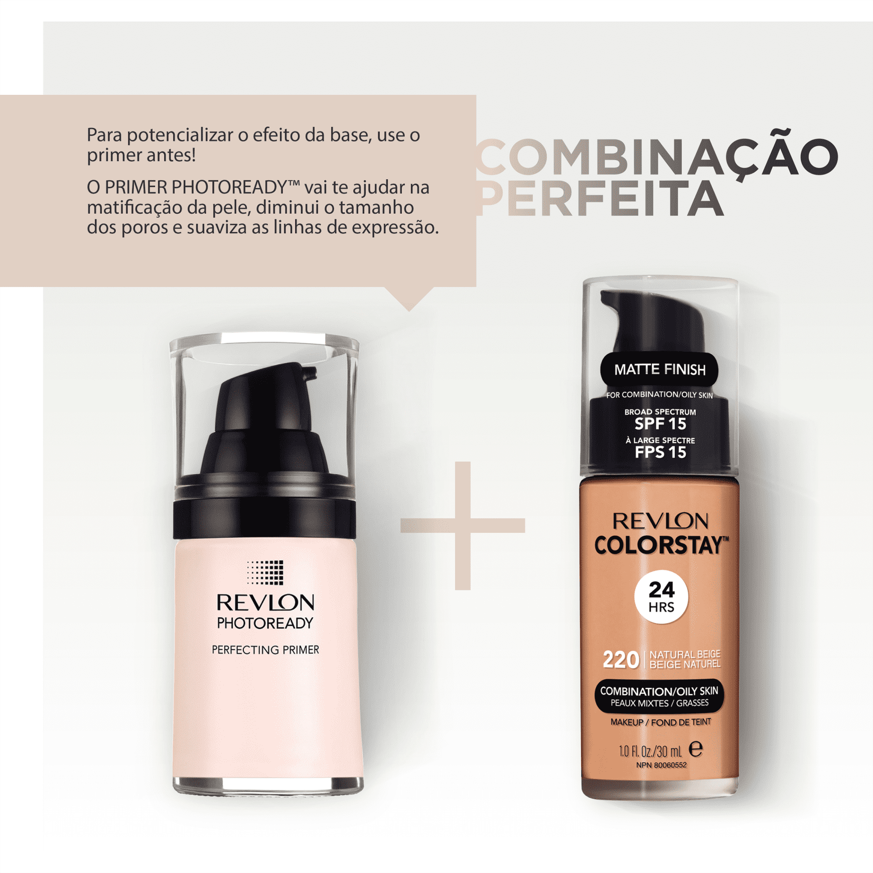 Revlon ColorStay 24 Horas Pele Mista à Oleosa FPS15 220 Natural Beige - Base Líquida 30ml