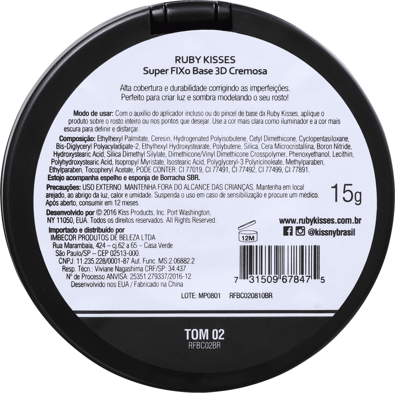Kiss New York Ruby Kisses Super Fixo 3D 02 - Base Cremosa 15g