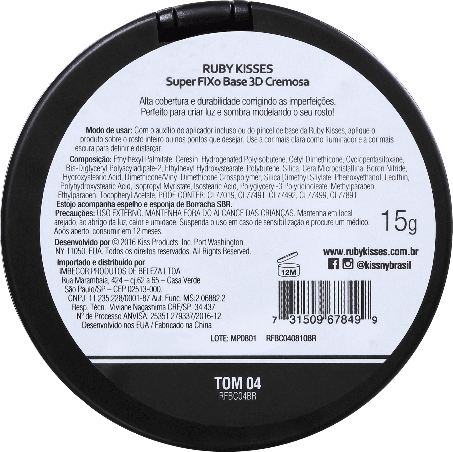 Kiss New York Ruby Kisses Super Fixo 3D 04 - Base Cremosa 15g