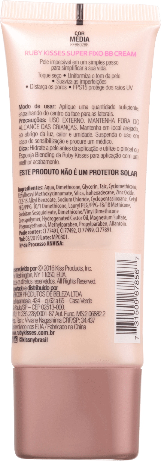 Kiss New York Ruby Kisses Super Fixo FPS 15 Médio - BB Cream 28g