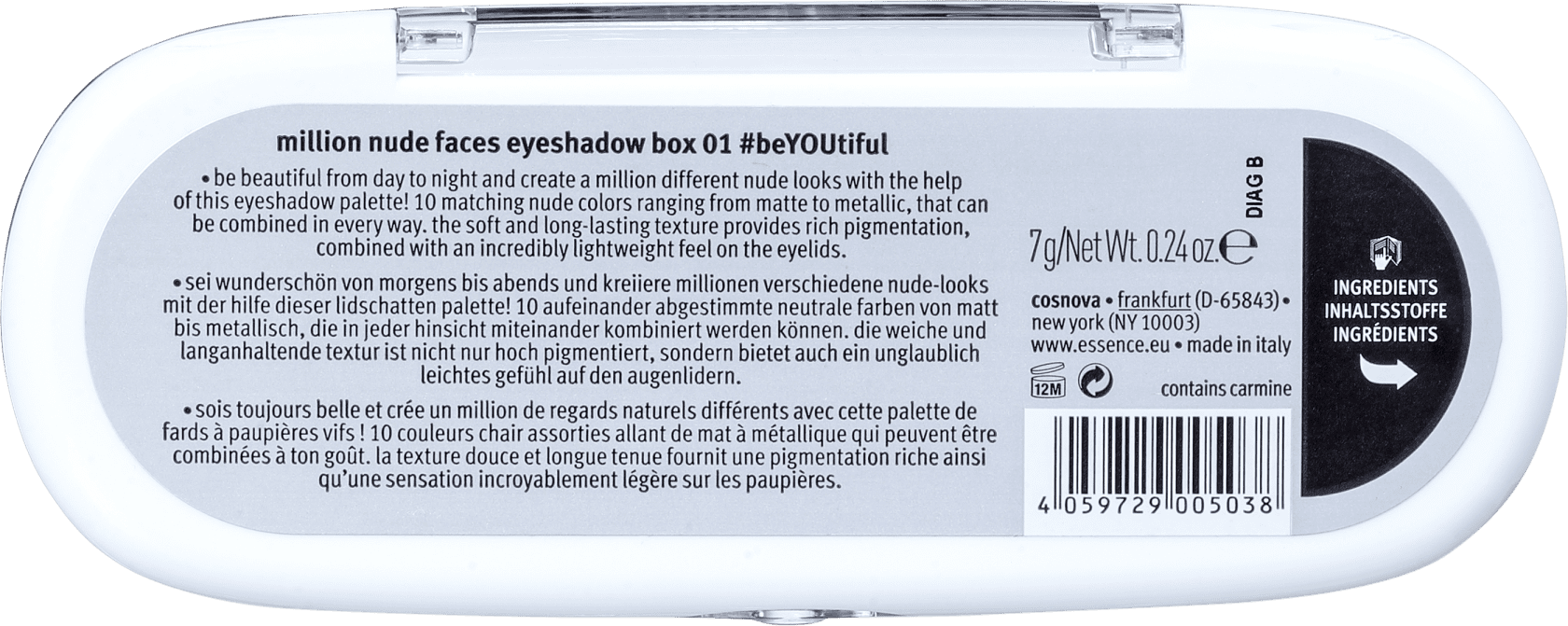 Essence Million Nude Faces 01 #beYOUtiful - Paleta de Sombras 7g