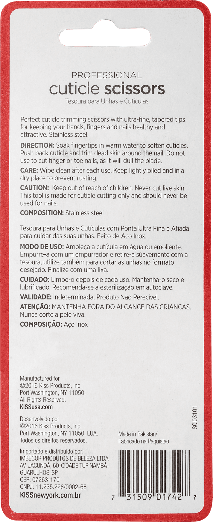 Kiss New York Professional - Tesoura de Cutícula 25g