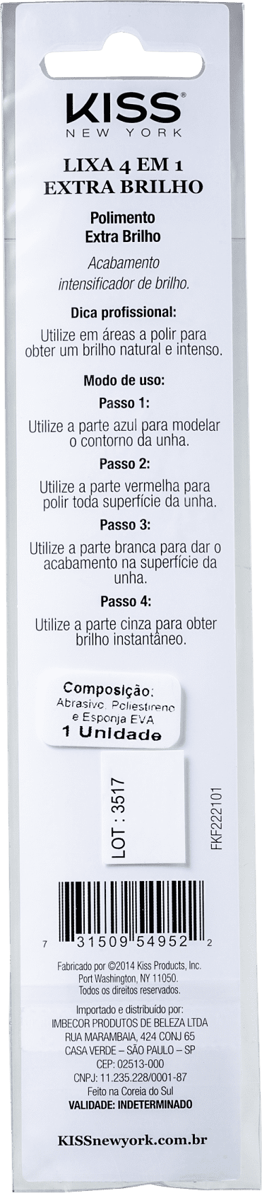 Kiss New York 4 Em 1 Extra Brilho - Lixa de Unha 8g