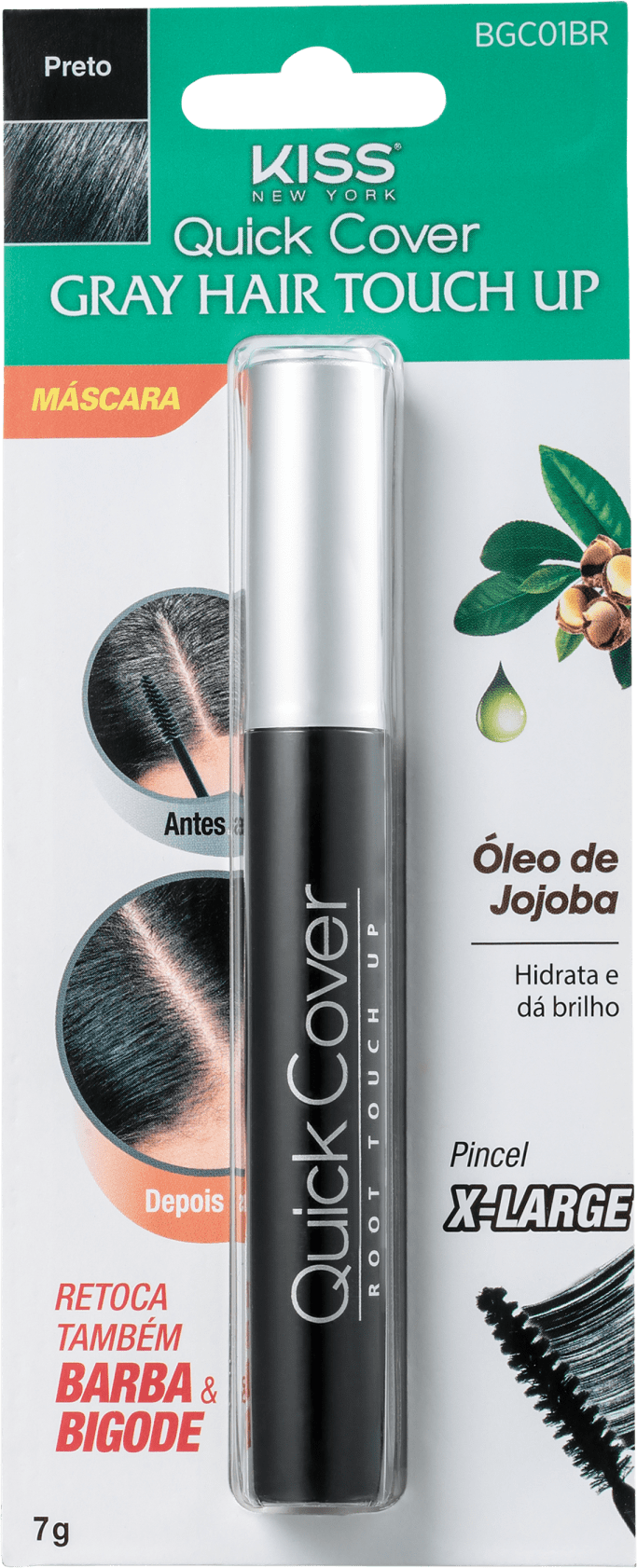 Kiss New York Gray Hair Touch Up Preto - Máscara Corretivo de Raiz 7g
