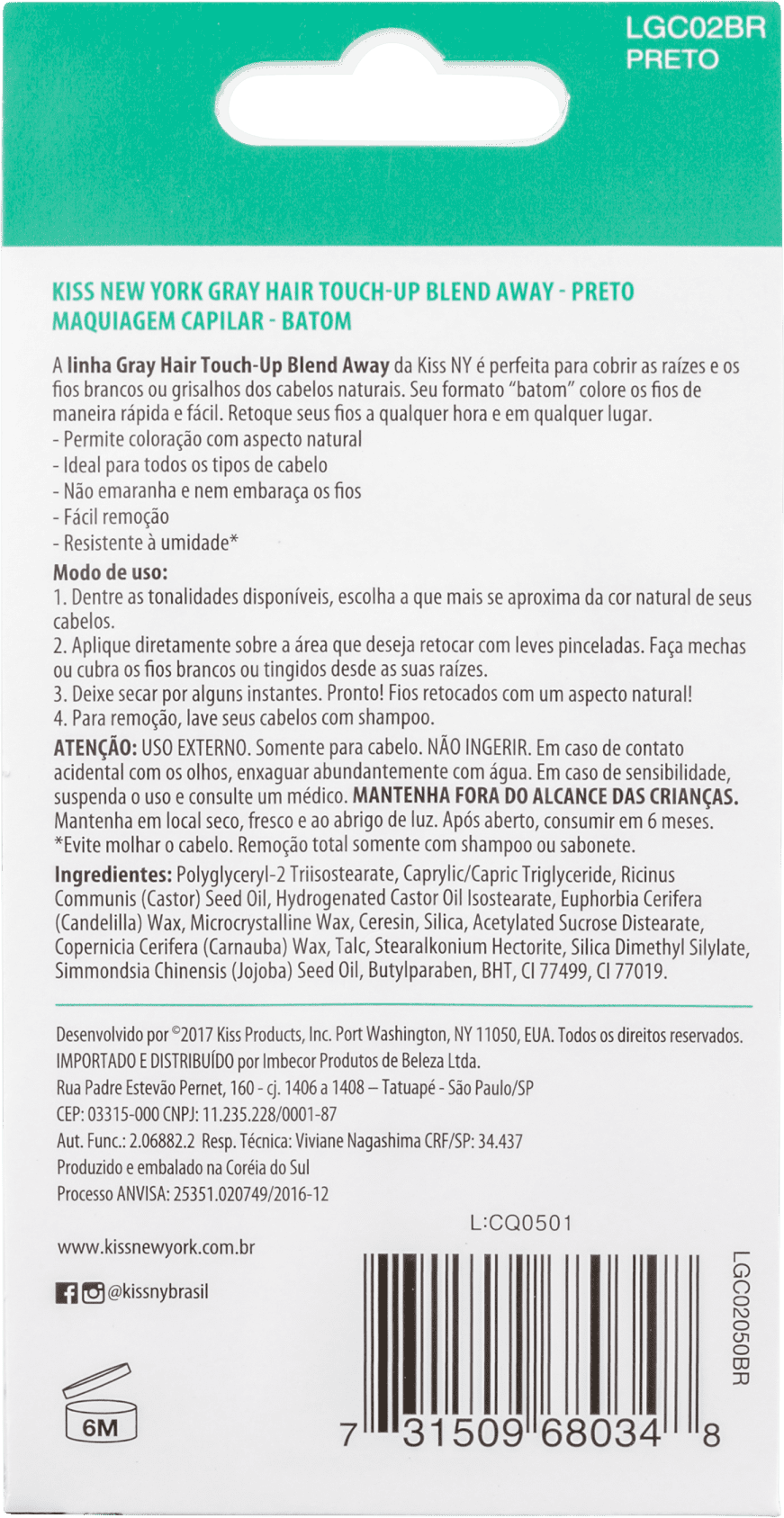 Kiss New York Gray Hair Touch Up Batom Preto - Corretivo de Raiz 6g