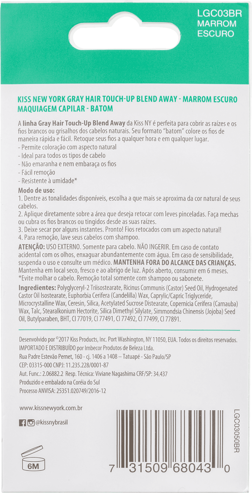 Kiss New York Gray Hair Touch Up Batom Marrom Escuro - Corretivo de Raiz 6g