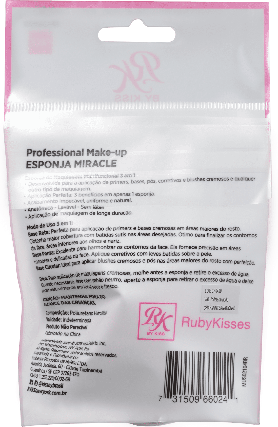 Kiss New York Ruby Kisses Blending Miracle com Cabo - Esponja para Maquiagem 12g