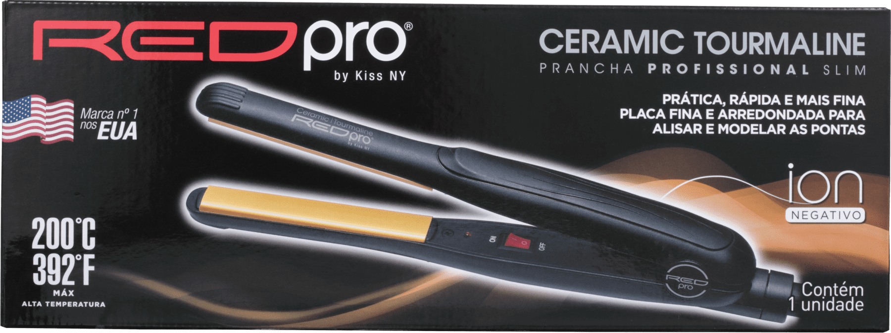 Kiss New York Red Pro Ceramic Tourmaline - Prancha de Cabelo 261g