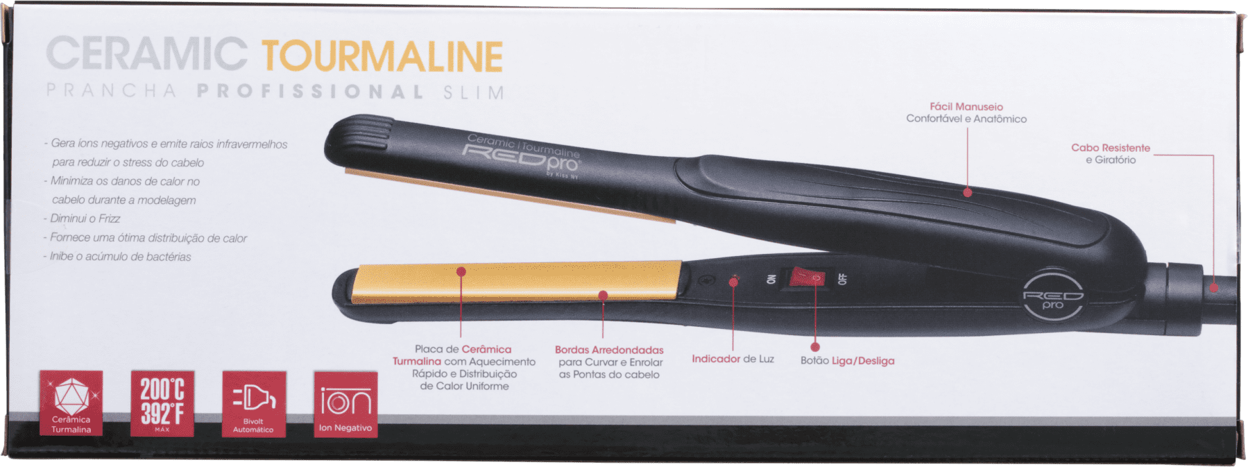 Kiss New York Red Pro Ceramic Tourmaline - Prancha de Cabelo 261g