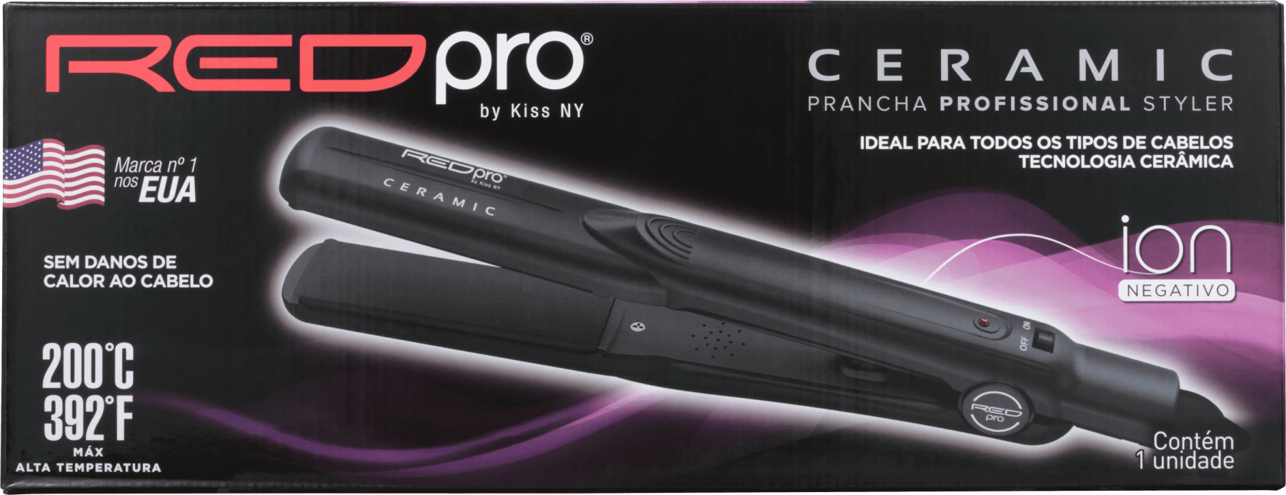 Kiss New York Red Pro Ceramic Styler - Prancha de Cabelo 335g