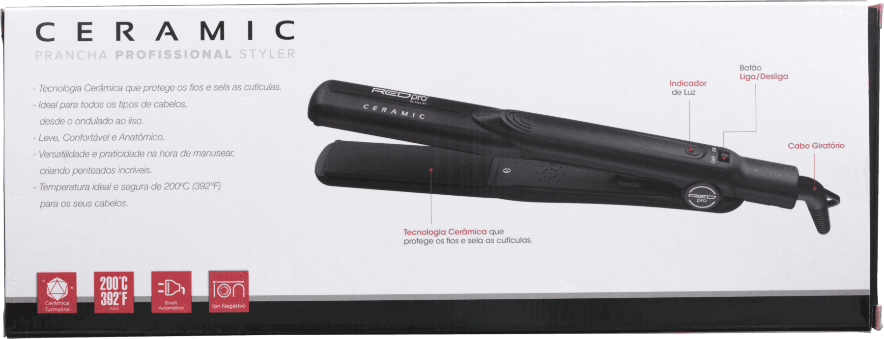 Kiss New York Red Pro Ceramic Styler - Prancha de Cabelo 335g