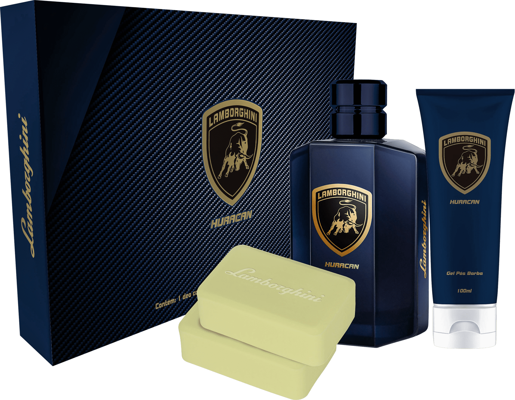 Conjunto Huracan Lamborghini - Deo Colônia 100ml + Gel Pós Barba 100ml + Sabonete 2x100g