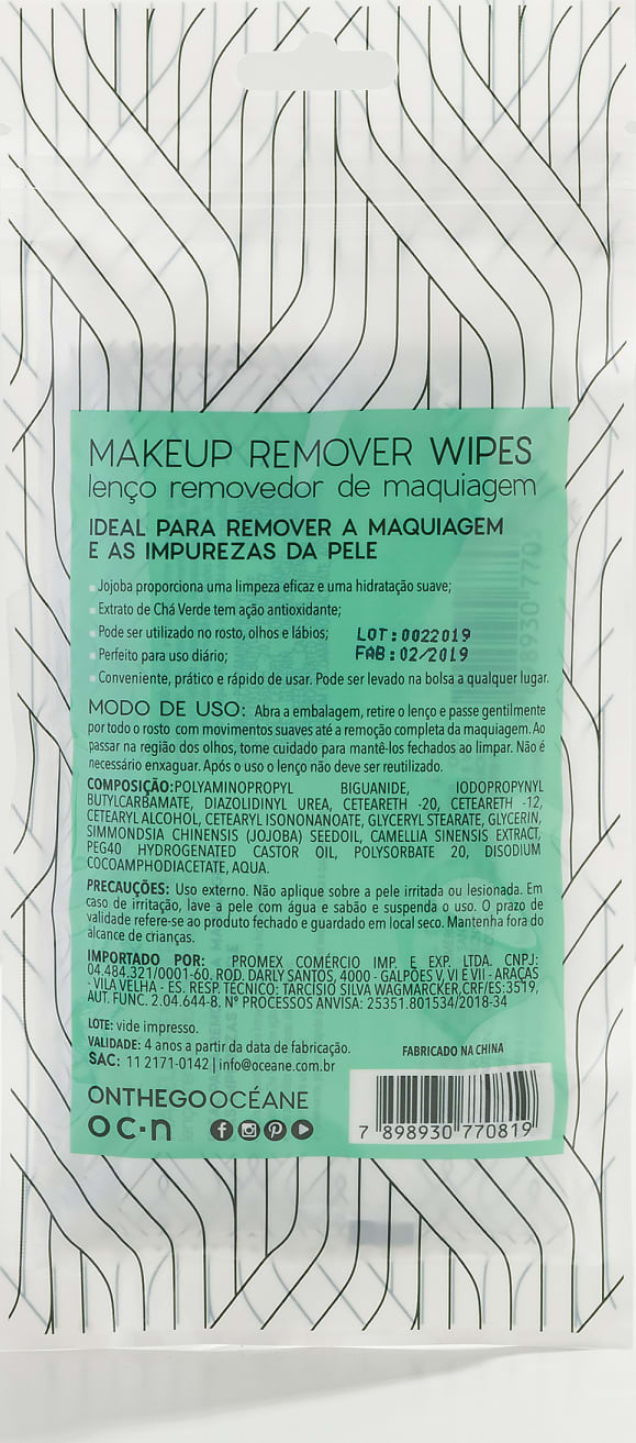 Make Up Remover Wipes - Lenço Removedor de Maquiagem 6UN