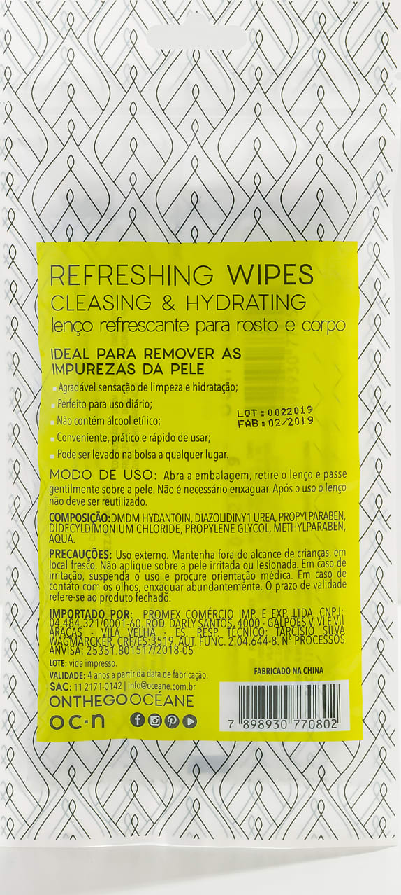 Refreshing Wipes Cleasing & Hydrating - Lenço Refrescante 6UN