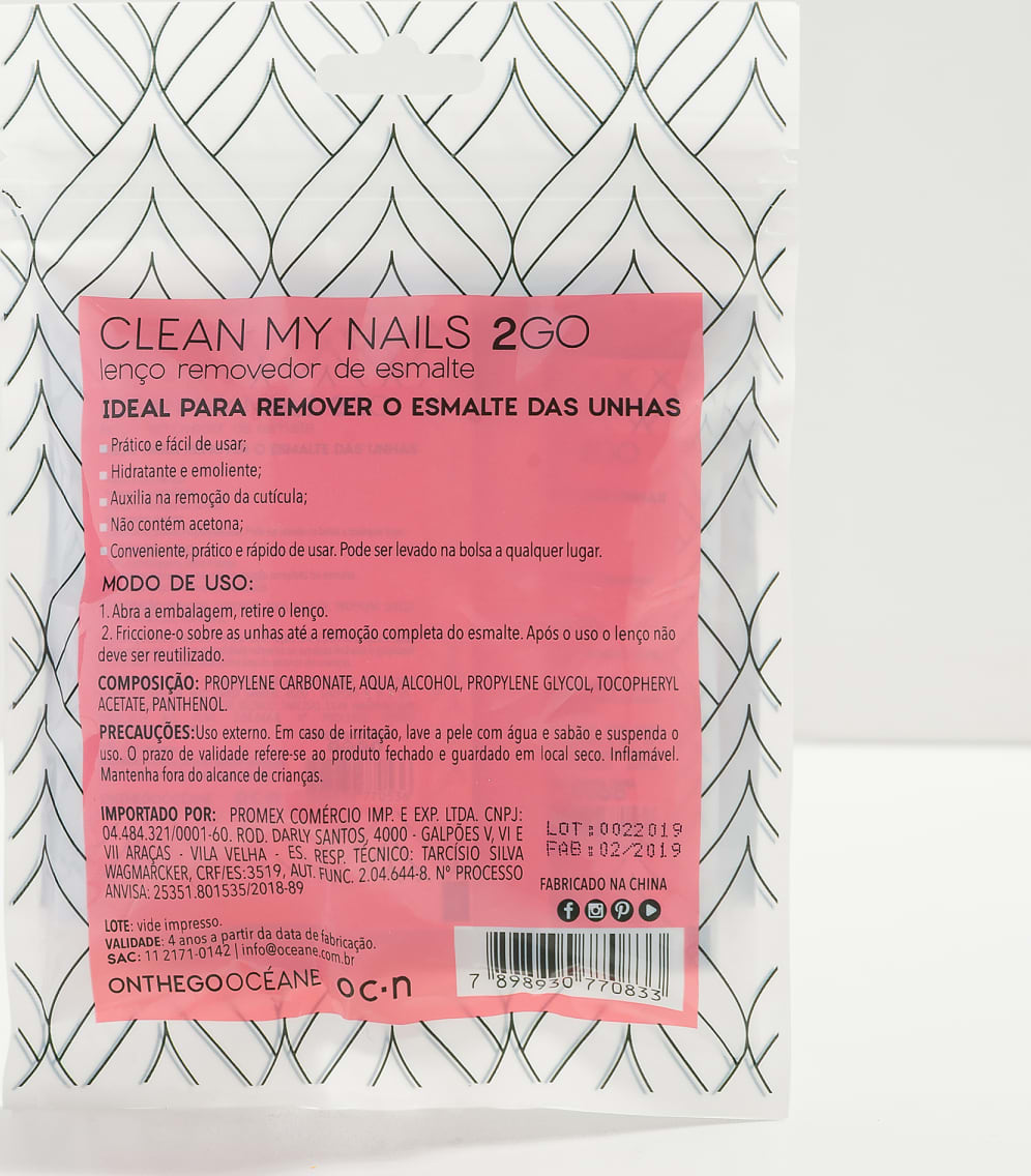 Clean My Nails 2 GO - Lenço Removedor de Esmalte 6UN
