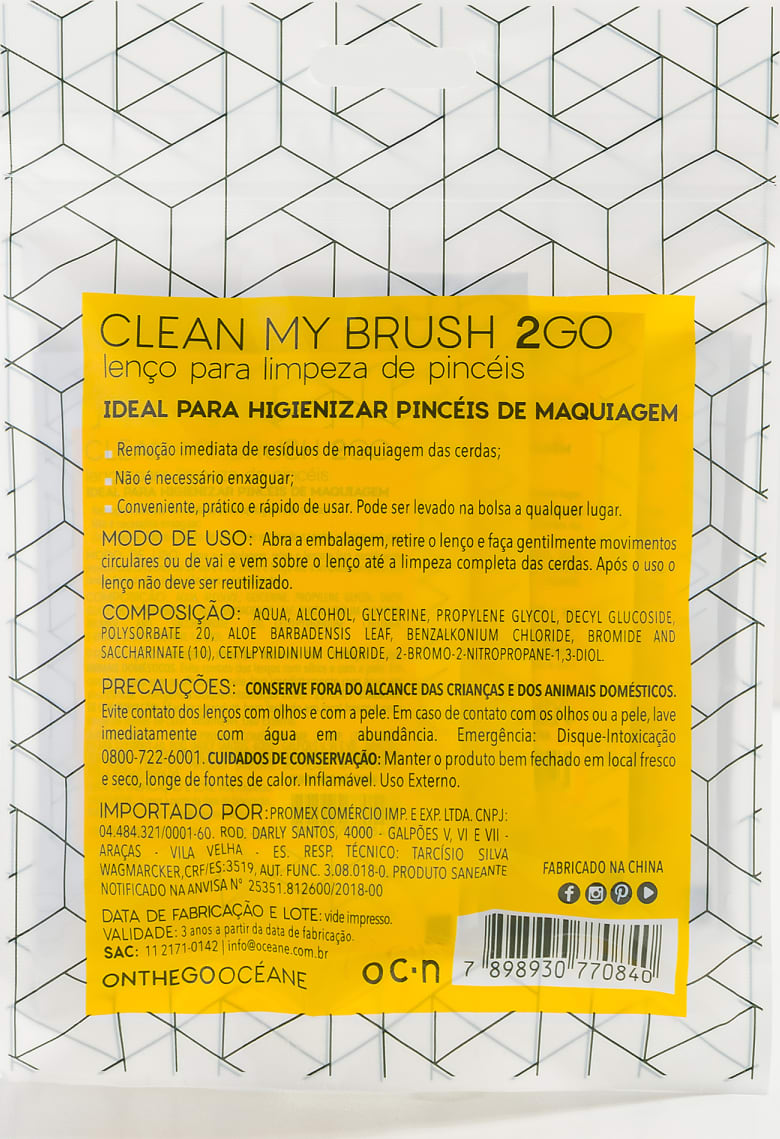 Clean My Brush 2 GO - Lenço para Limpeza de Pincéis 6UN