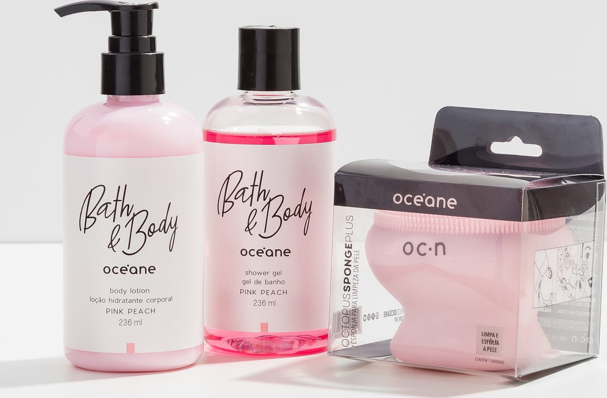 Kit Corpo Pink Peach - Shower Gel, Body Lotion e Esponja Octopus Plus